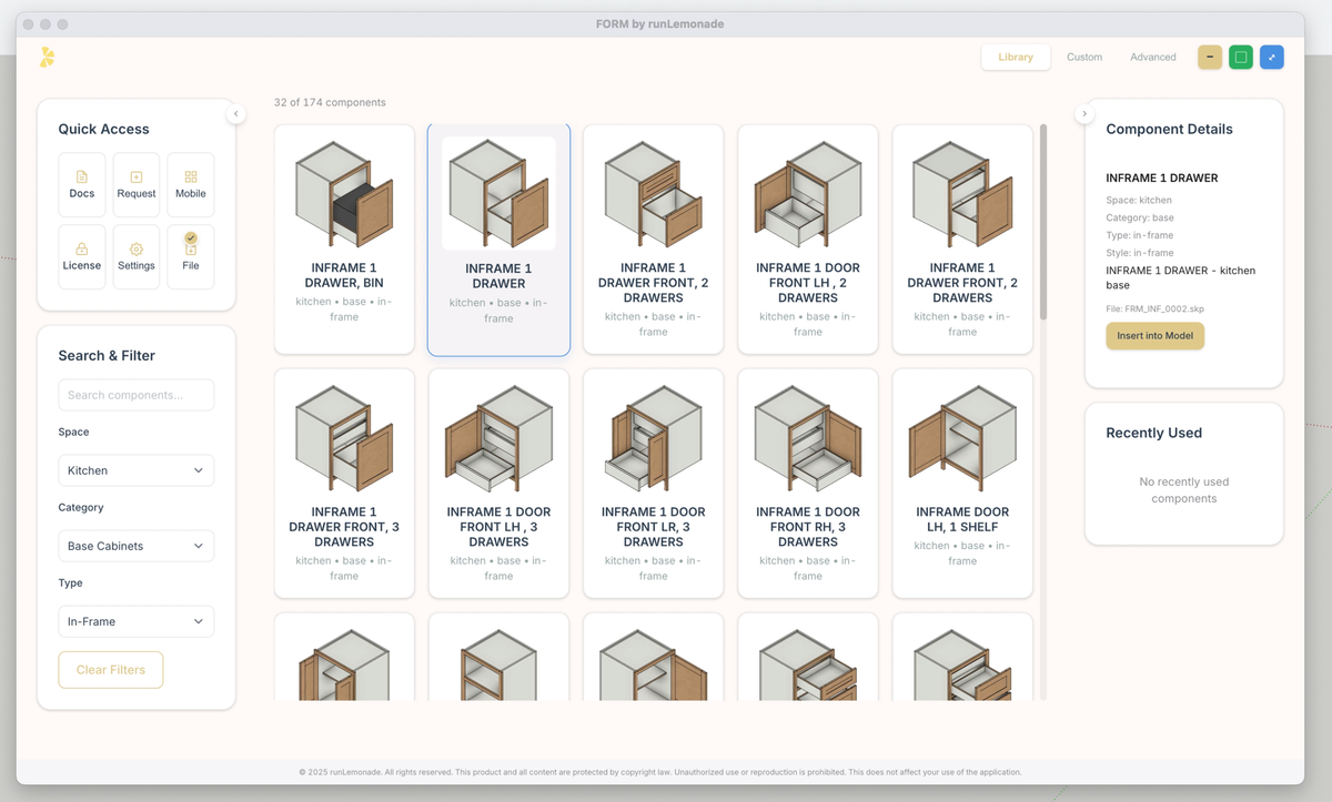 FORM for SketchUp V1.1 is here. Why waste time modelling cabinets. It's here in a click! Download today!