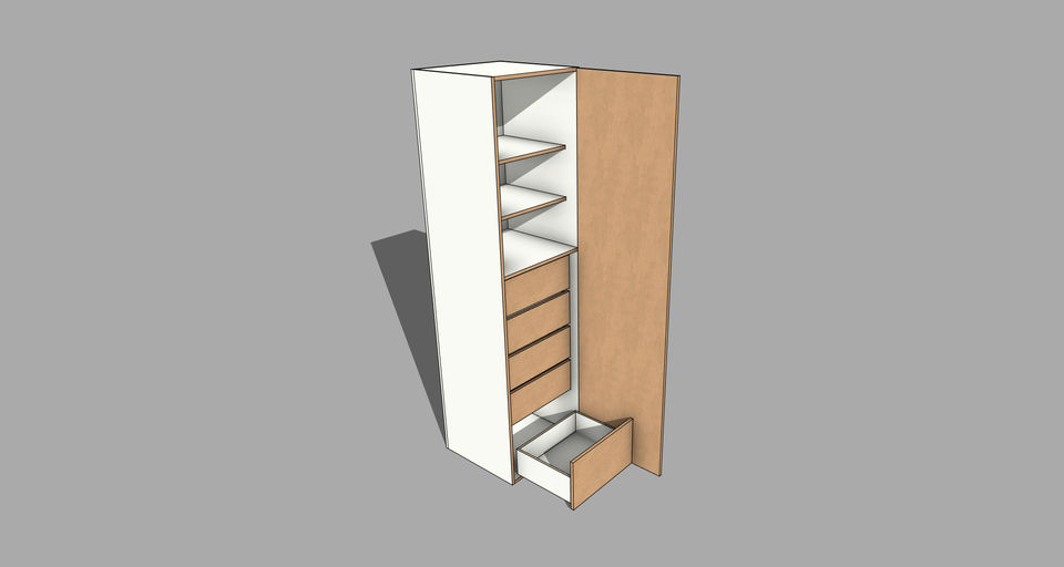 FRM_TDF_5DRW_SHELVES_R [ 5 DRAWERS, 2 SHELVES, RH DOOR]
